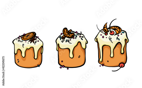 Color line drawing Easter bread Kulich. Hand drawing Ukrainian folk Paska