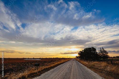 Vibrant sunset on country road in regional Victoria, Australia