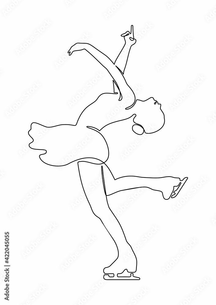 Figure skating one line vector illustration. Lady performed the spin element. Winter sport. Figure skating one line vector illustration. Lady performed the spin element. Winter sport.