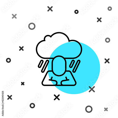 Black line Depression and frustration icon isolated on white background. Man in depressive state of mind. Mental health problems. Random dynamic shapes. Vector