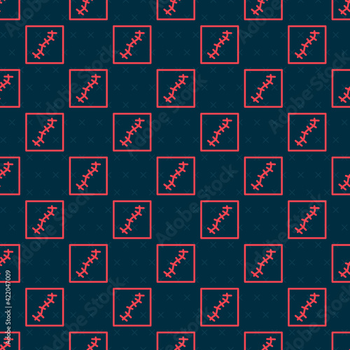 Red line Scar with suture icon isolated seamless pattern on black background. Vector