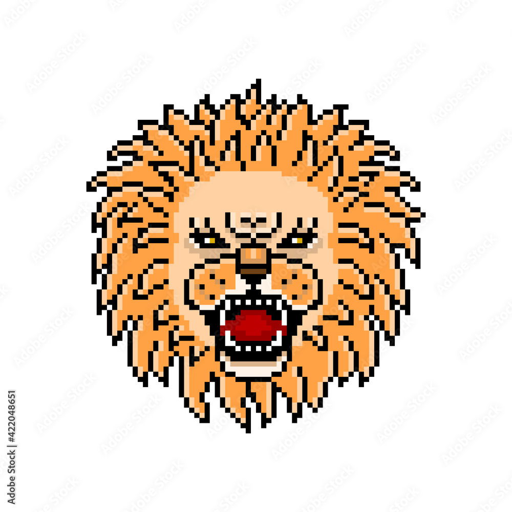 Dangerous angry roaring lion, pixel art animal head  wild  african carnivore predator, 8 bit character isolated on  school  vintage retro 80s-90s slot machine, video game graphics Stock Vector | Adobe