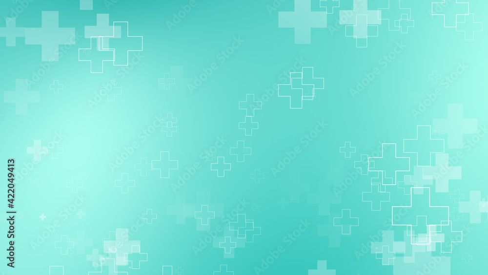 Fototapeta premium Abstract medical green blue cross pattern background.