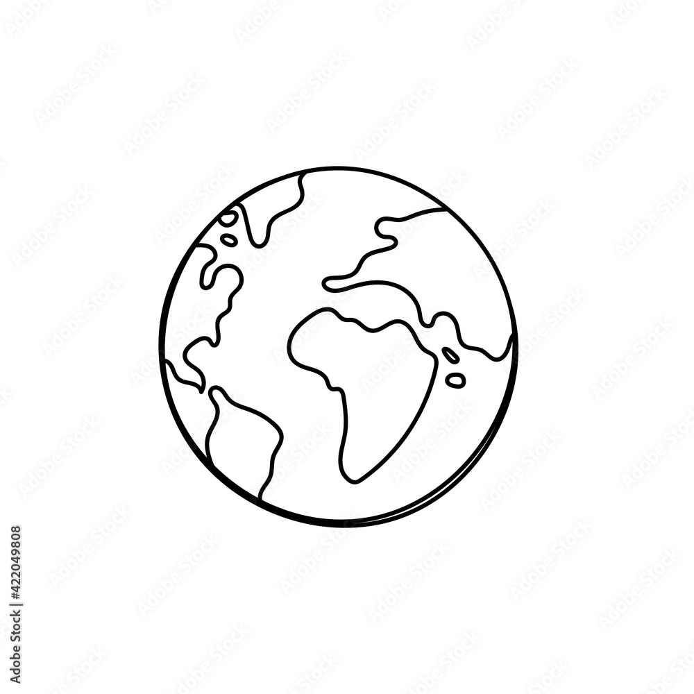One line planet earth icon, hand made. vector illustration on white background One line planet earth icon, hand made. vector illustration on white background