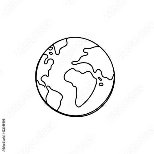 One line planet earth icon, hand made. vector illustration on white background