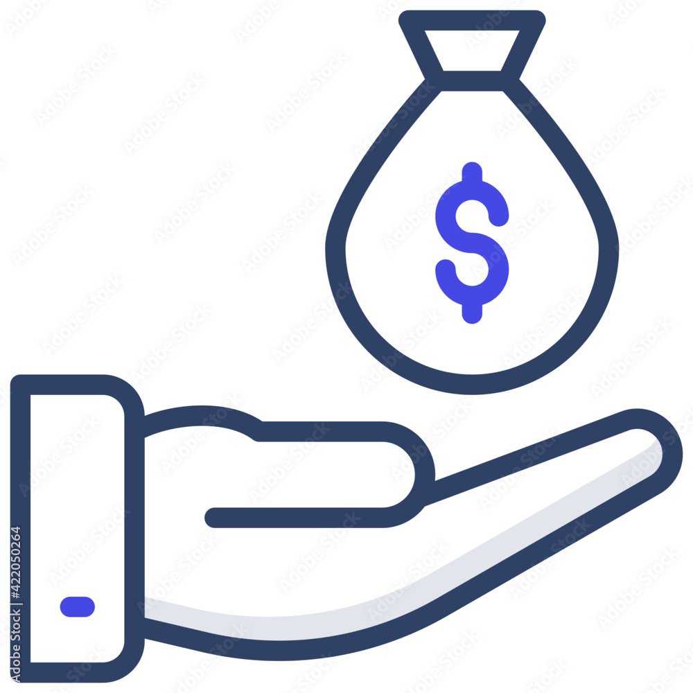 Hand giving money bag, concept of charity icon Hand giving money bag, concept of charity icon