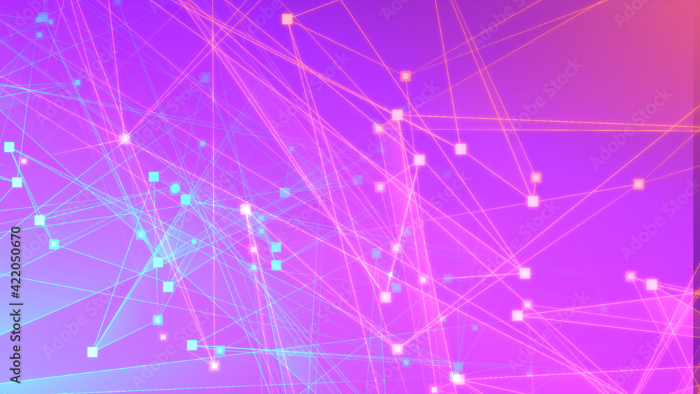Fototapeta premium Abstract purple pink polygon tech network with connect technology background. Abstract dots and lines texture background. 3d rendering.