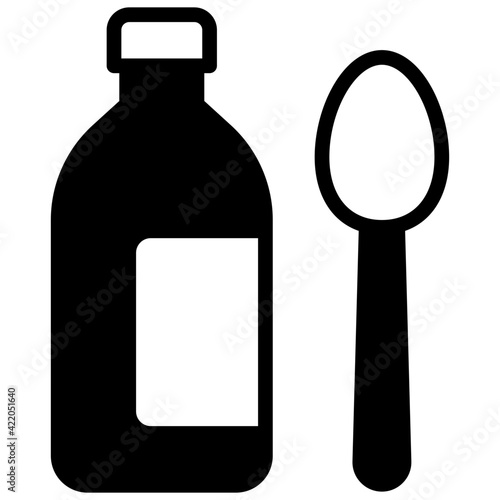 Syrup bottle with spoon, icon of syrup