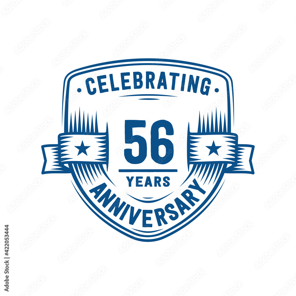 56 years anniversary celebration shield design template. 56th anniversary logo. Vector and illustration. 56 years anniversary celebration shield design template. 56th anniversary logo. Vector and illustration.