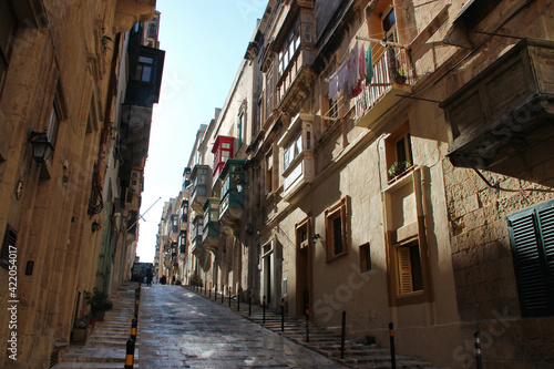 street and ancient buildings  habitation  in valletta in malta 
