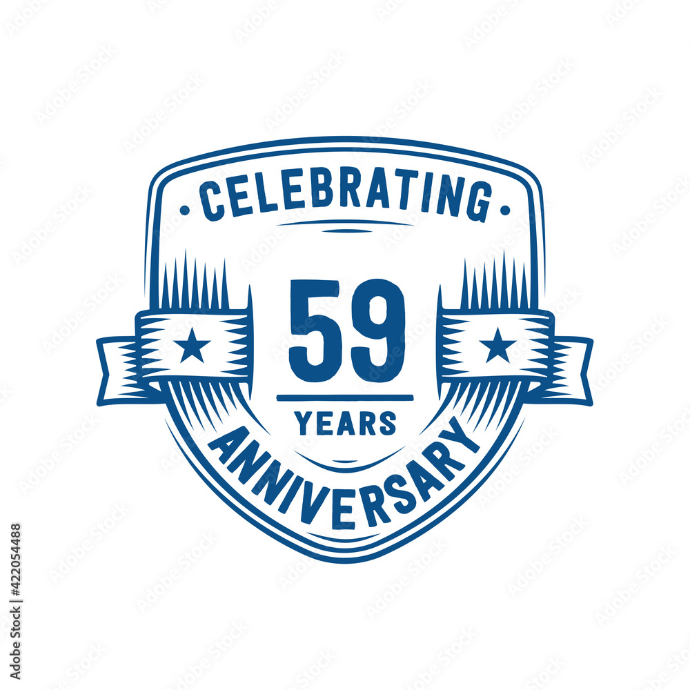 59 years anniversary celebration shield design template. 59th anniversary logo. Vector and illustration. 59 years anniversary celebration shield design template. 59th anniversary logo. Vector and illustration.