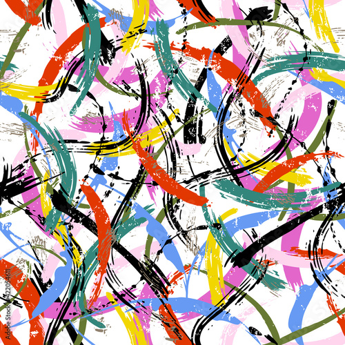 seamless abstract background pattern, composition with lines, paint strokes and splashes