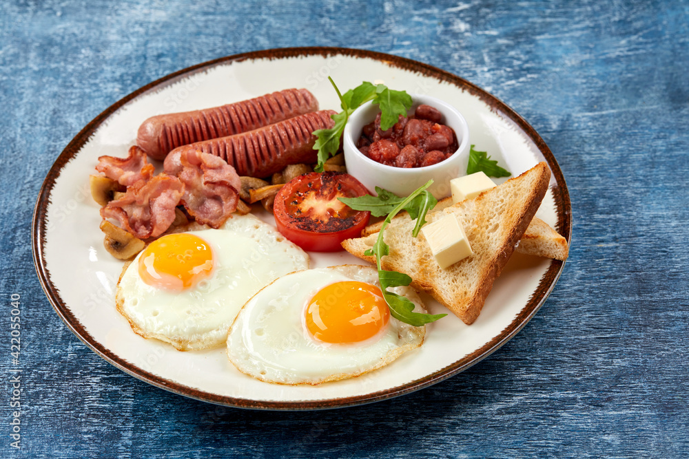 traditional breakfast with egg and sausages traditional breakfast with egg and sausages
