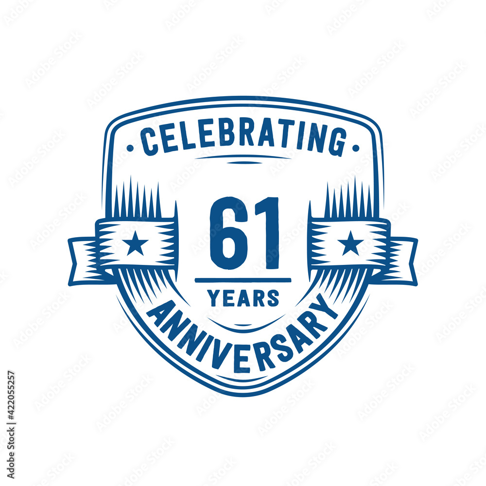 61 years anniversary celebration shield design template. 61st anniversary logo. Vector and illustration. 61 years anniversary celebration shield design template. 61st anniversary logo. Vector and illustration.