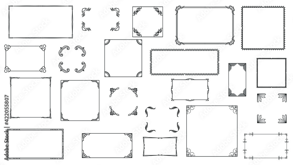 Set Black Simple Line Frame Collection Doodle Square Floral Frame Elements Vector Design Style Sketch Isolated Illustration For Banner Set Black Simple Line Frame Collection Doodle Square Floral Frame Elements Vector Design Style Sketch Isolated Illustration For Banner