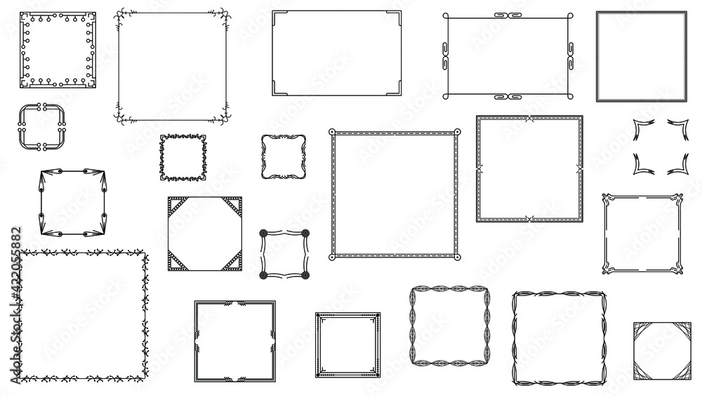 Set Black Simple Line Frame Collection Doodle Square Floral Frame Elements Vector Design Style Sketch Isolated Illustration For Banner Set Black Simple Line Frame Collection Doodle Square Floral Frame Elements Vector Design Style Sketch Isolated Illustration For Banner
