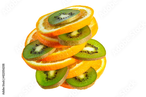 Citrus orange fruits slices and kiwi slice set like burger