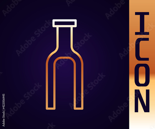 Gold line Bicycle suspension fork icon isolated on black background. Sport transportation spare part steering wheel. Vector