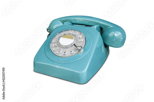 Turquoise rotary dial seventies telephone