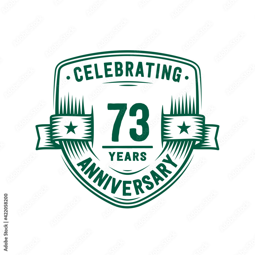 73 years anniversary celebration shield design template. 73rd anniversary logo. Vector and illustration. 73 years anniversary celebration shield design template. 73rd anniversary logo. Vector and illustration.
