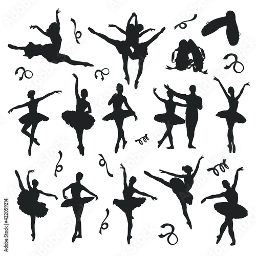 Ballet Dance Silhouette Vector Clip Art. Illustration People Beauty Dance Design Icons.