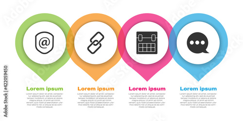 Set Shield with mail and e-mail, Chain link, Calendar and Speech bubble chat. Business infographic template. Vector