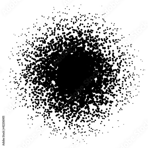 Background with irregular, chaotic dots, points, circle. Abstract monochrome pattern. Black and white color. Vector illustration Memphis style Random halftone. Pointillism