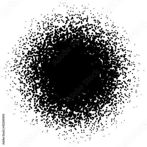 Background with irregular, chaotic dots, points, circle. Abstract monochrome pattern. Black and white color. Vector illustration Memphis style Random halftone. Pointillism