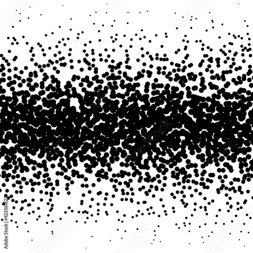 Background with irregular  chaotic dots  points  circle. Abstract monochrome pattern. Black and white color. Vector illustration Memphis style Random halftone. Pointillism