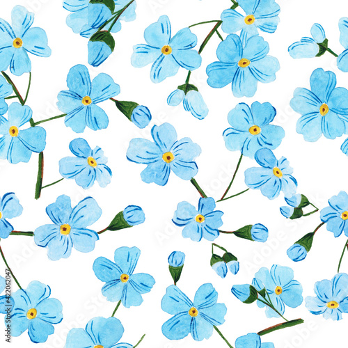 Seamless pattern with watercolor colors blue - forget-me-not