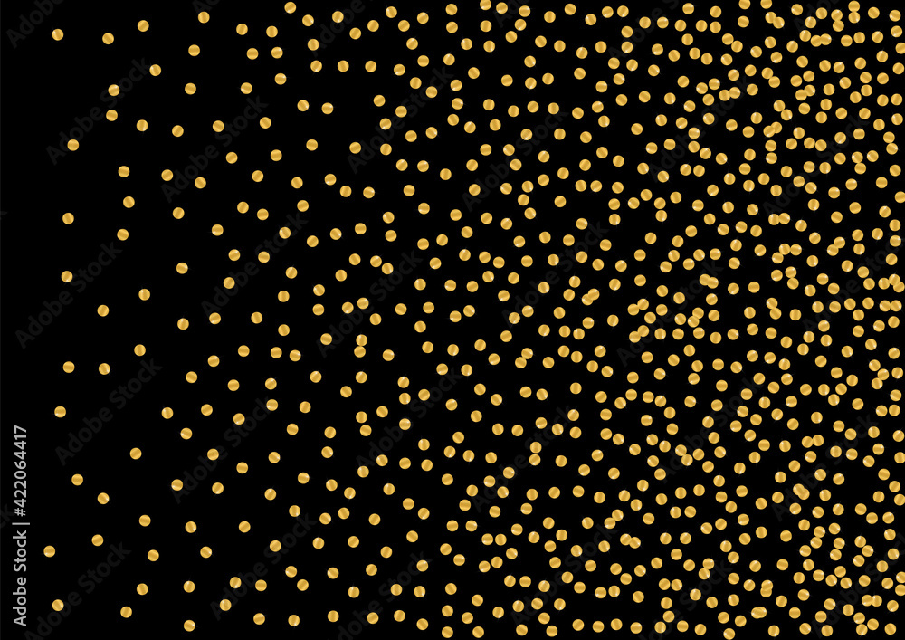 Gold Decoration Confetti Particles. Glow Dot Pattern. Golden Glitter Luxury Design. Anniversary Foil Background. Gradient Metallic Illustration.