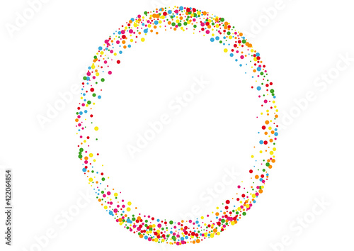 Multicolored Confetti Pastel Background. Dot Rainbow Texture. Red Sale Circle. Orange Element Round Illustration.