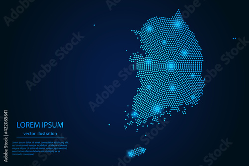 Abstract image South Korea map from point blue and glowing stars on a dark background. Vector Illustration. Vector eps 10.