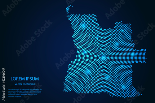 Abstract image Angola map from point blue and glowing stars on a dark background. vector illustration.
