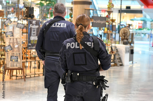 Police control in a shopping center in Austria during the corona lockdown and after the terrorist attack in Vienna, Europe photo