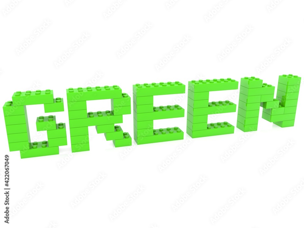 GREEN concept made of green toy bricks GREEN concept made of green toy bricks