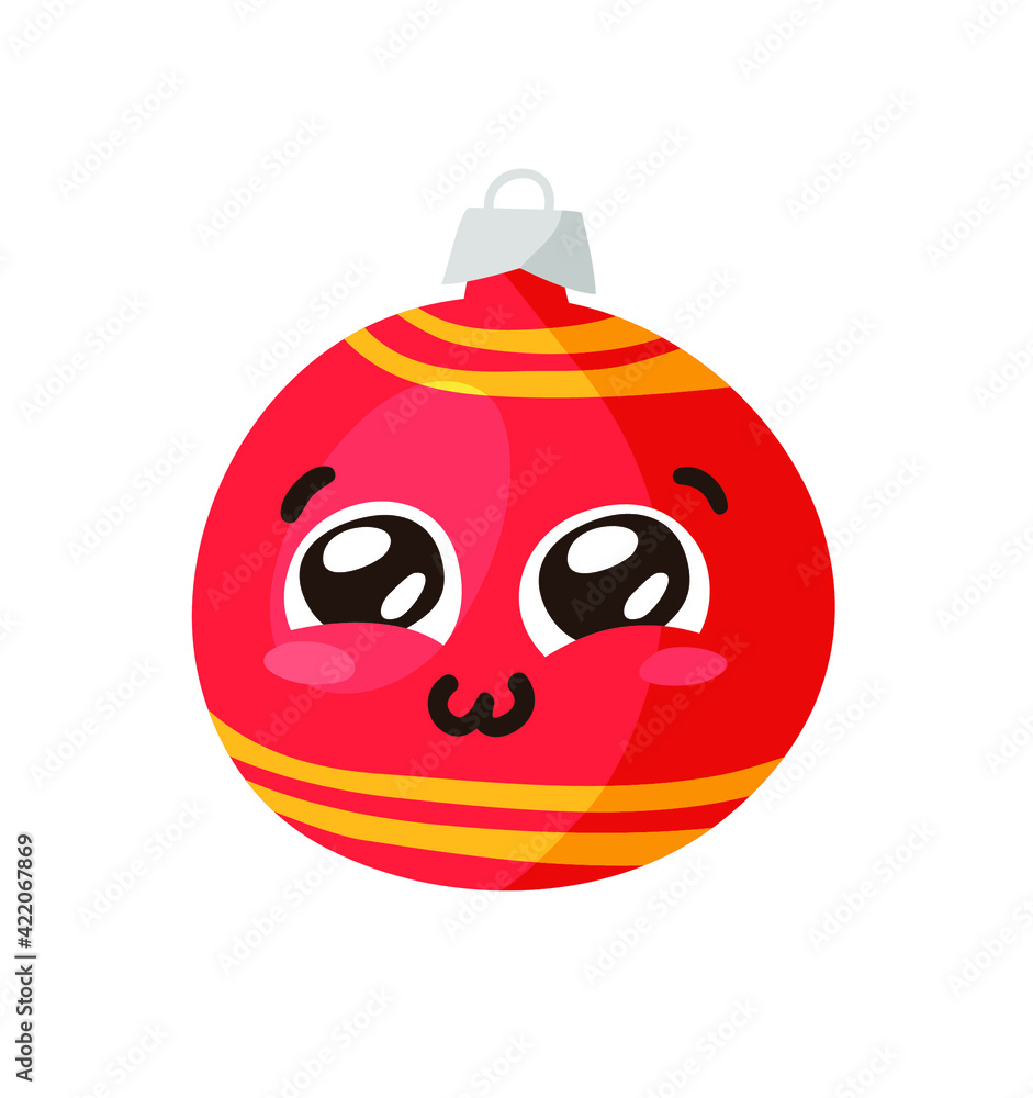 Hand drawn Christmas Emoji Ball on white background. Creative flat art. Actual vector drawing decorations toy. Cartoon Character Emoticon Hand drawn Christmas Emoji Ball on white background. Creative flat art. Actual vector drawing decorations toy. Cartoon Character Emoticon