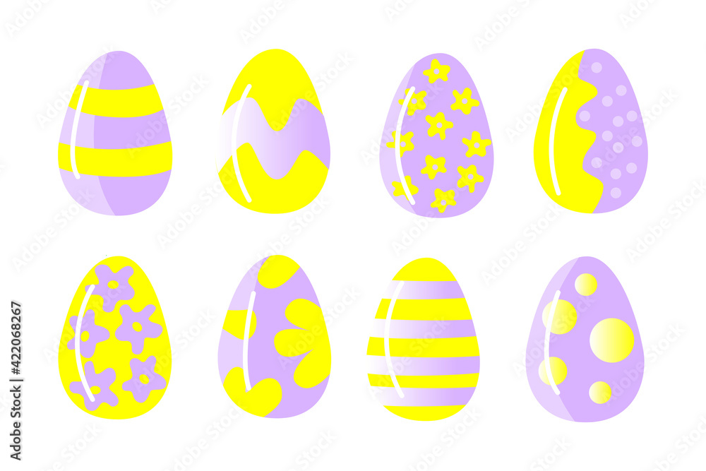Easter egg. Isolated icon of religion holiday and egghunting vector design. Spring season painted eggs, ornaments of stripes, dots and abstracts elements. Colors Yellow with lilian.