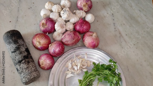 Obraz na plátně Vegitables anion garlic