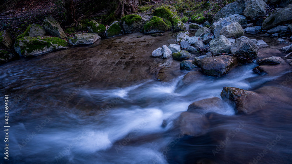 Fototapeta premium Water flowing over rocks. Long exposure. Beauty in nature.Lausanne, Switzerland.
