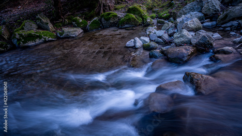 Water flowing over rocks. Long exposure. Beauty in nature.Lausanne  Switzerland.