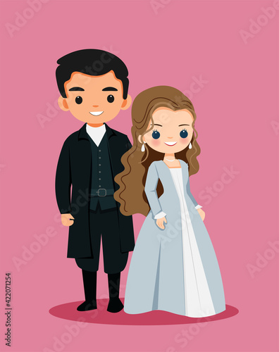 Victorian Couple cartoon standing together