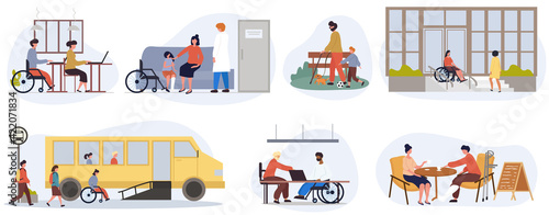 Eight different scenes of disabled or handicapped people
