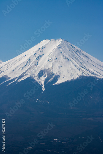 Mt.Fuji covered with snow and  the foot of the mountain  from Mt.Tenjo 