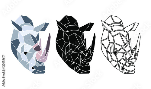 Abstract rhino face. Totemic animals portrait. Geometric abstract animals logo