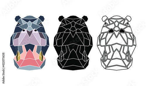 Abstract hippo face. Totemic animals portrait. Geometric abstract animals logo