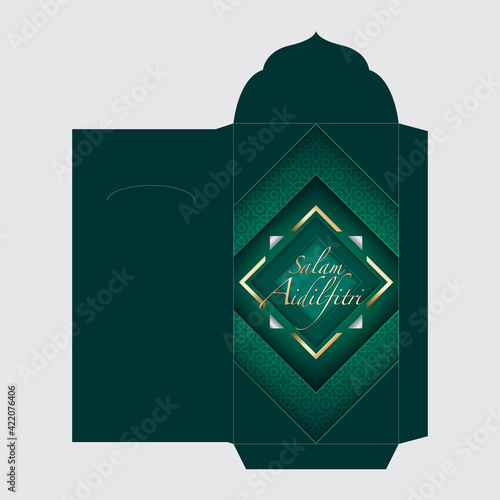 Hari Raya festive packet template design. Malay word "salam aidilfitri" that translates to wishing you a joyous hari raya.