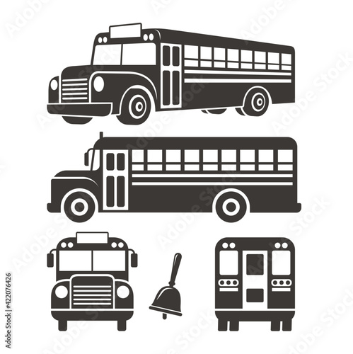a collections of school bus illustration, school bus icon set.