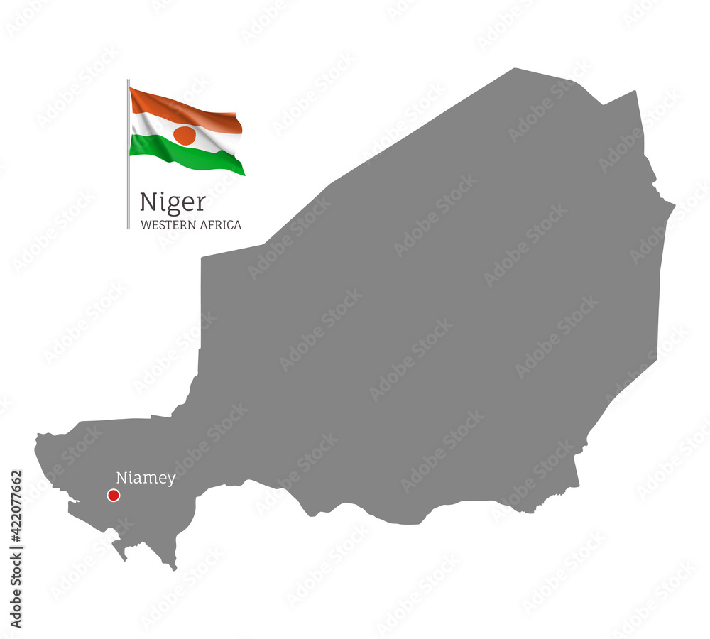 Silhouette of Niger country map. Gray editable map with waving national ...