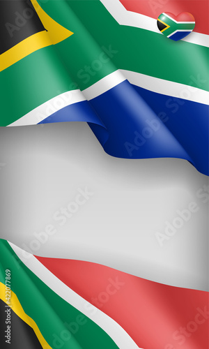 Festive banner in patriotic colors of South Africa. Independence, Reconciliation, Freedom Day Holiday celebration poster, card, flyer with waving national flag realistic vector illustration